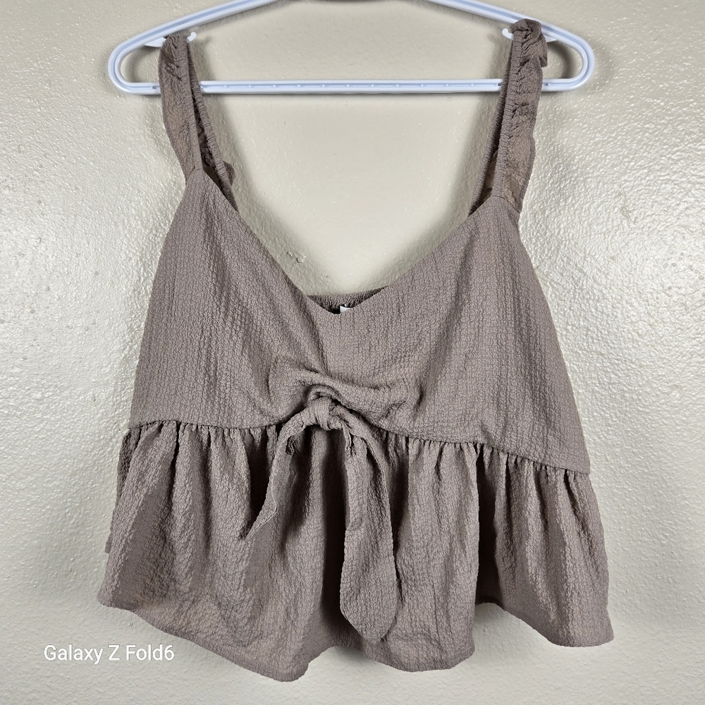 Forever 21 Plus Taupe Textured Woven Tank Top 1X Tie Front Peplum Sleeveless NWT
